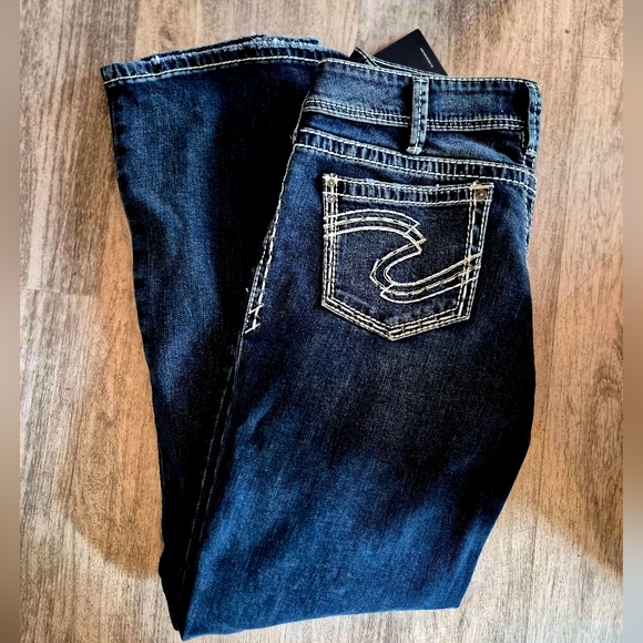Silver Jeans Denim - Silver Jeans Dark Blue Boot Cut Jeans with Contrast Stitching